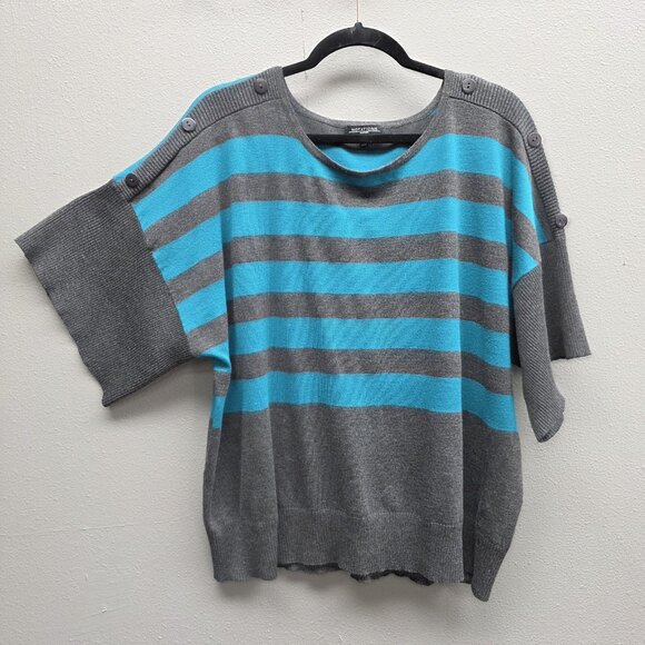 Notations Woman Sweater Womens 2XL Gray Striped Button Shoulder Dolman Pullover - Picture 1 of 9